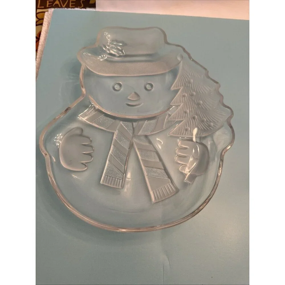 Mikasa Crystal Snowman Serving Platter 12”x 10